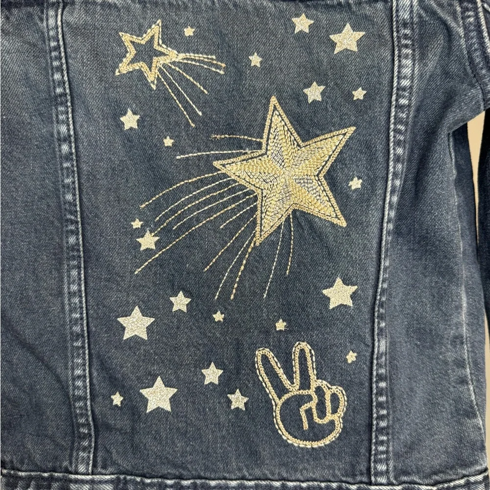 GAP Kids Star‎ Denim Jacket XS 4-5 Shooting Star Peace Sign Dark Indigo